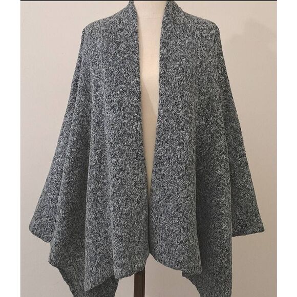 Free People Womens Large fuzzy poncho sweater cardigan blue gray slouchy - Picture 1 of 6